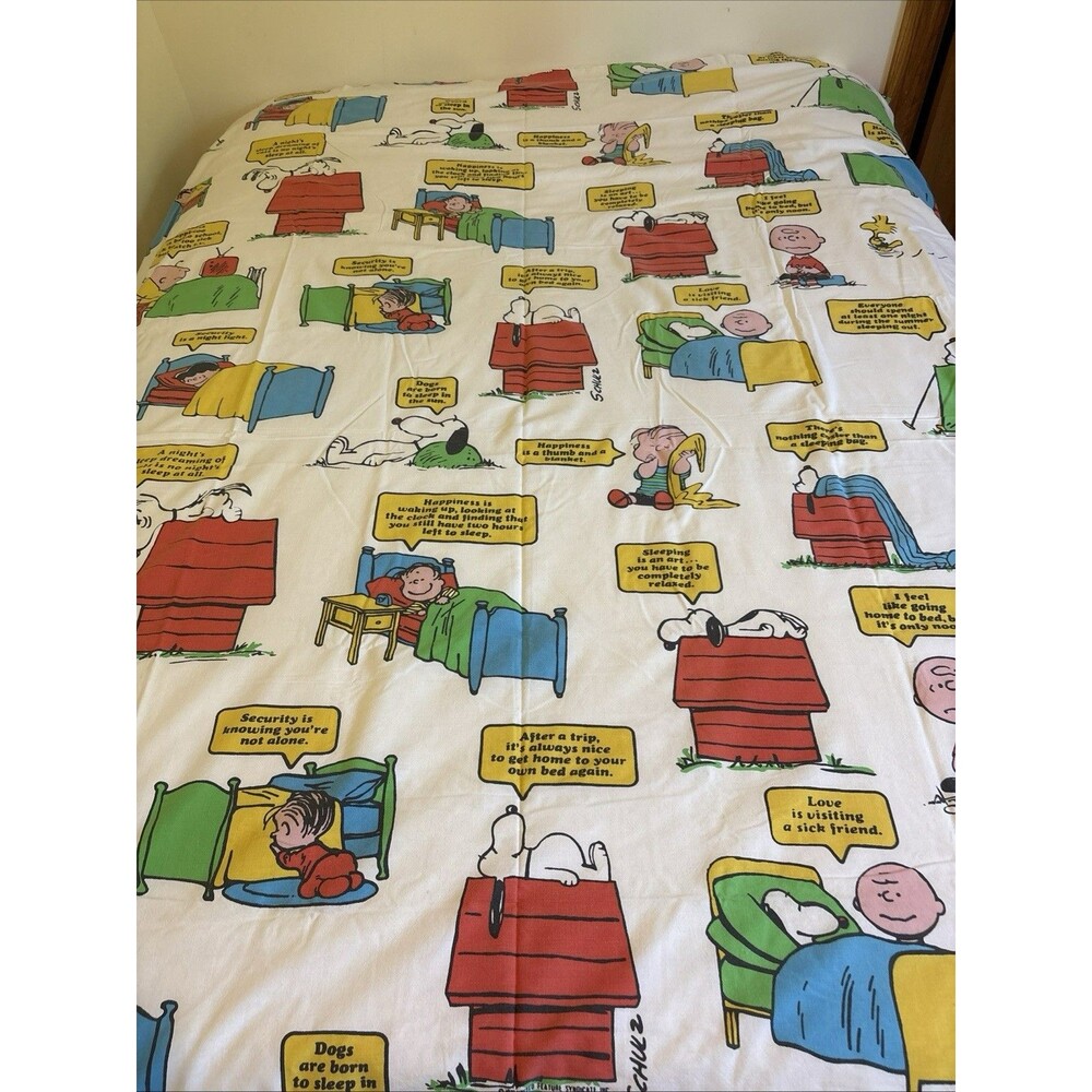 Vintage 1971 Peanuts Snoopy Charlie Brown Single Bed Flat Sheet JCPenney Muslin